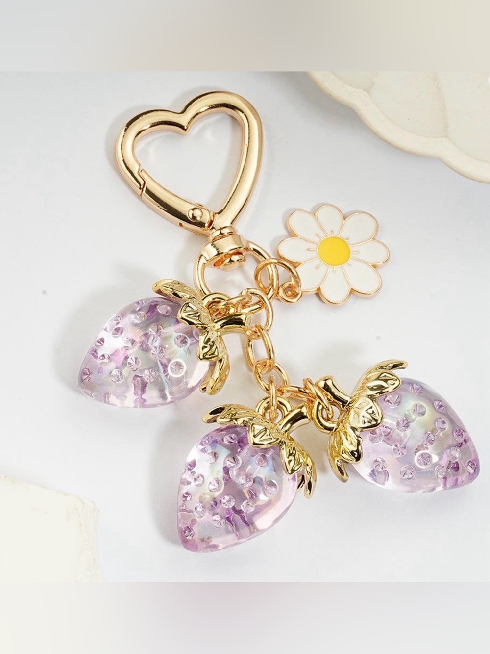 New Lilac Iridescent Strawberry Bag Charm Keychain